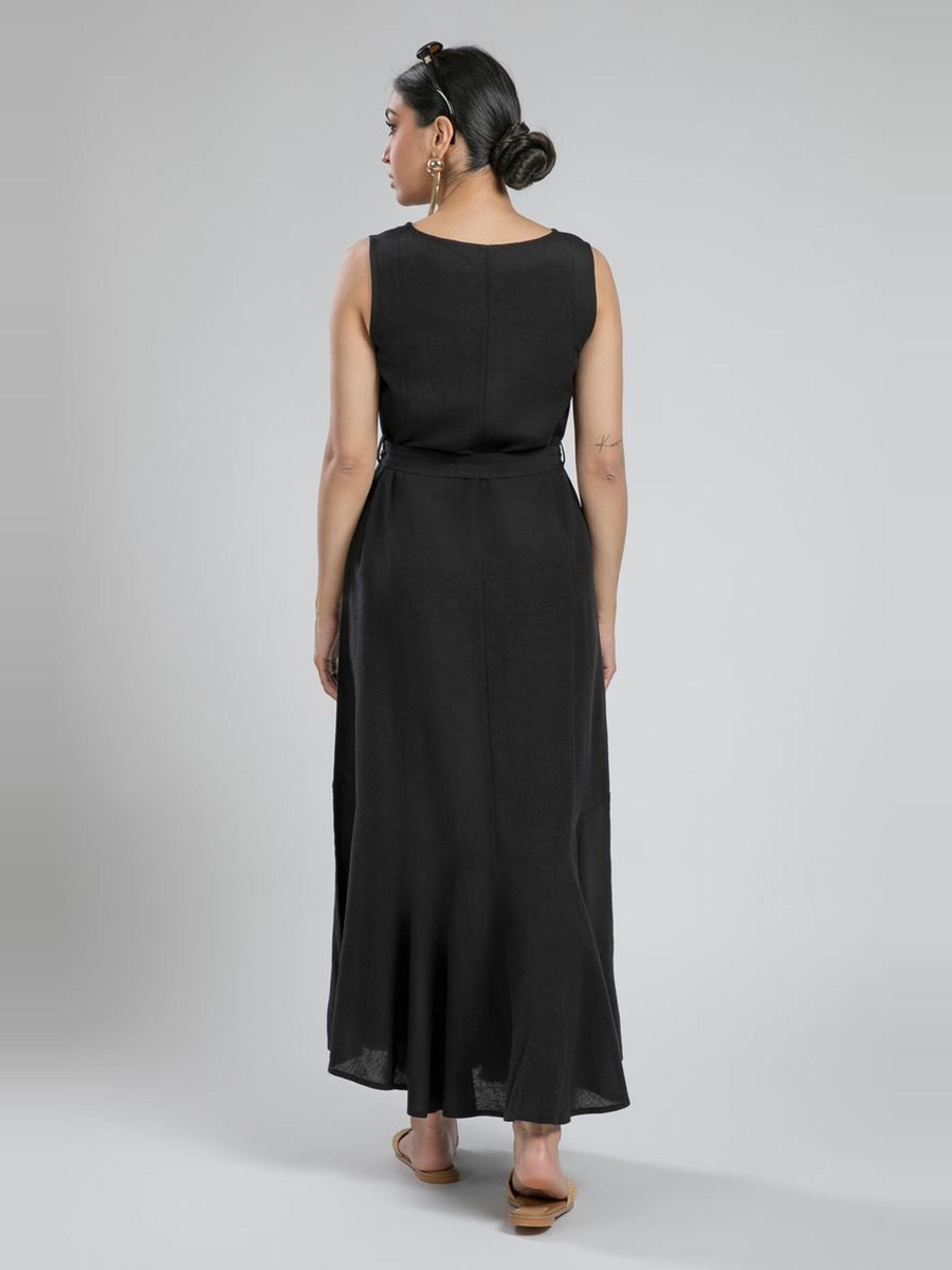 Sleeveless Maxi Dress with Waist Tie