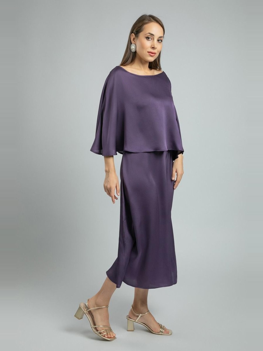 Cape Sleeves A-Line Midi Dress