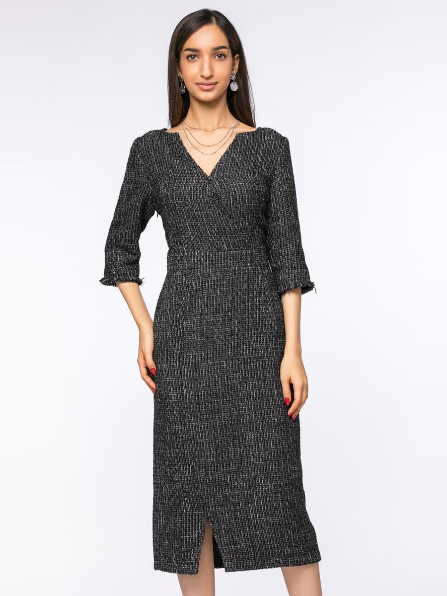 Tweed Dress with Front Slit