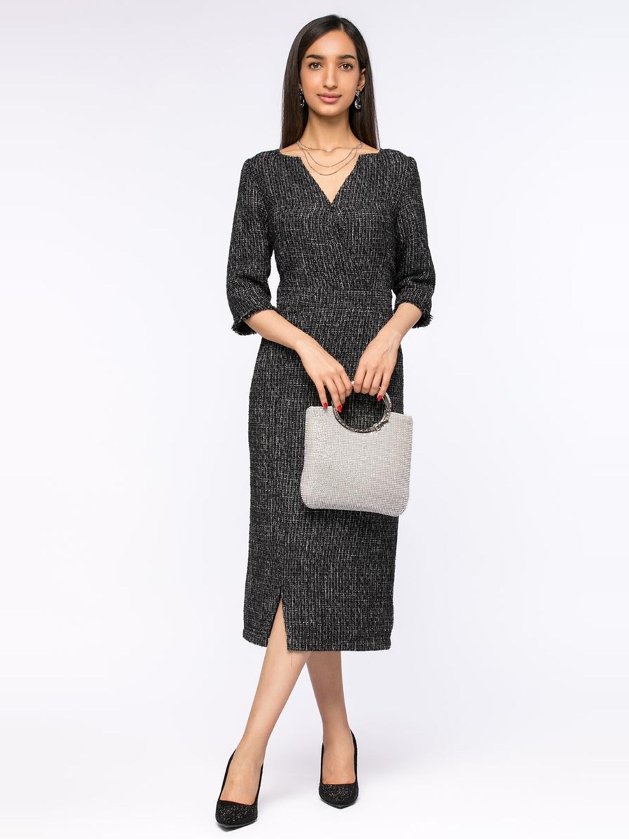 Tweed Dress with Front Slit