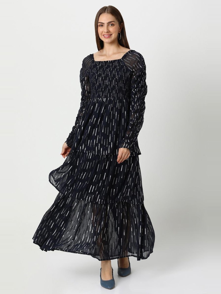 Layered Chiffon Maxi Dress with Metallic Texture