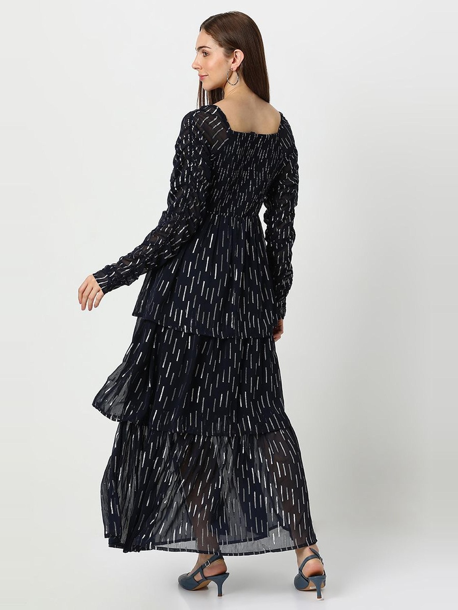 Layered Chiffon Maxi Dress with Metallic Texture