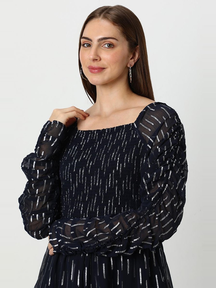 Layered Chiffon Maxi Dress with Metallic Texture