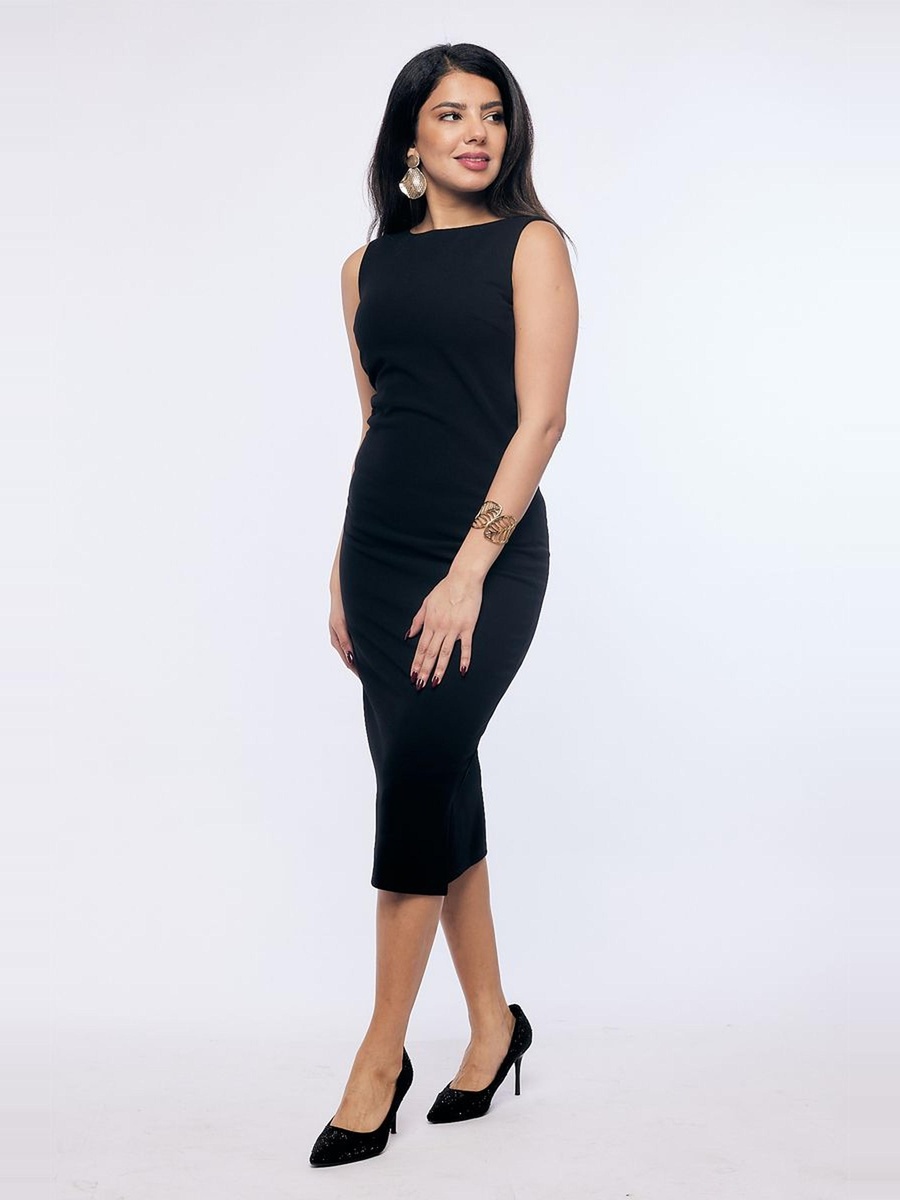 Solid Sleeveless Bodycon Mid Dress