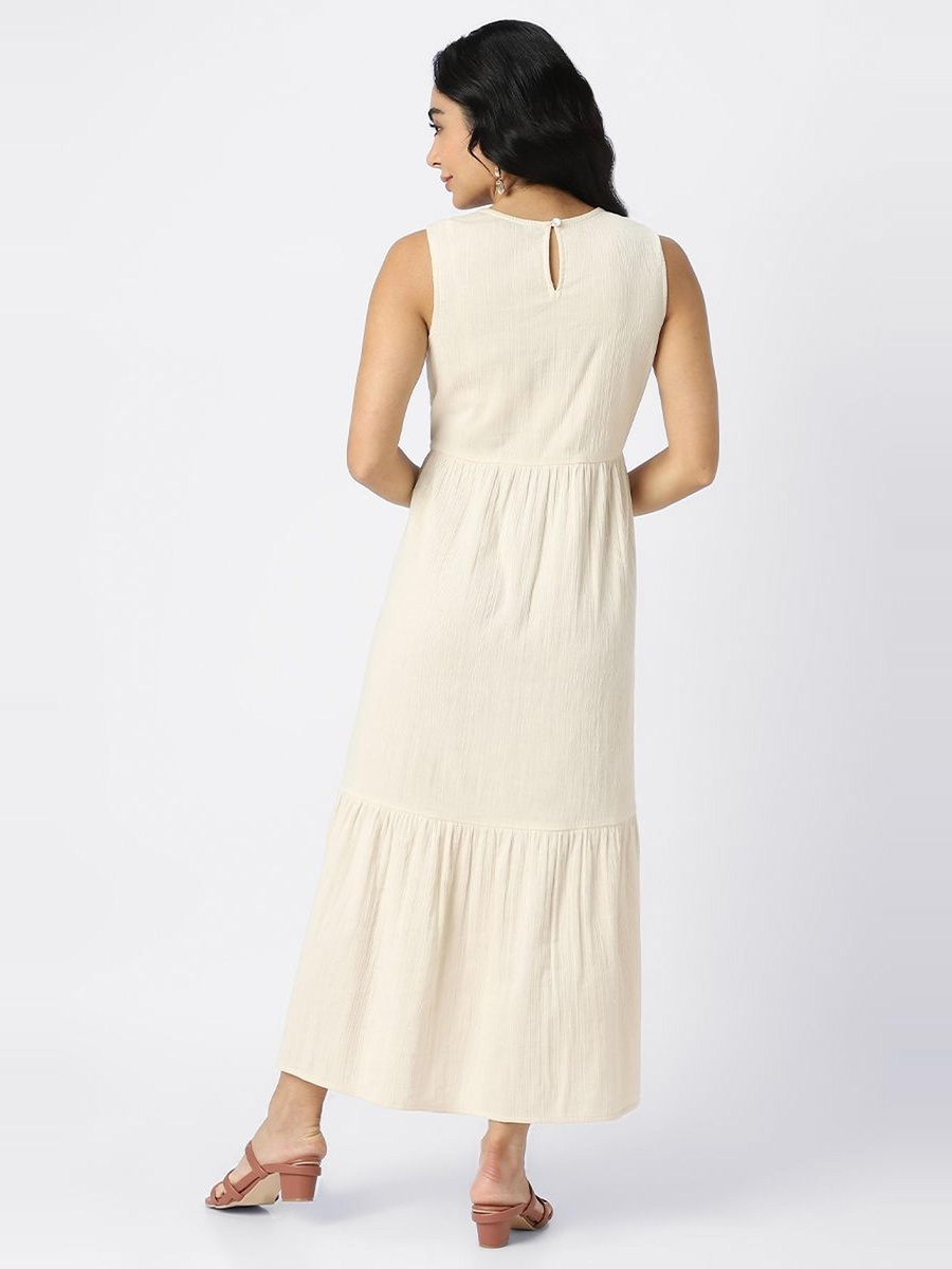 Textured Sleeveless A-Line Maxi Dress