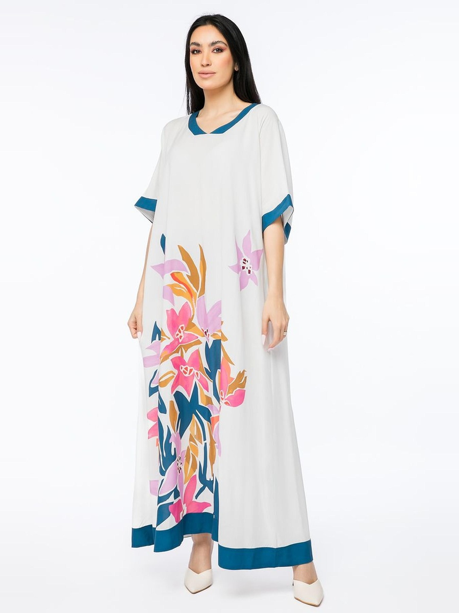 Floral Print V Neck A-Line Maxi Dress