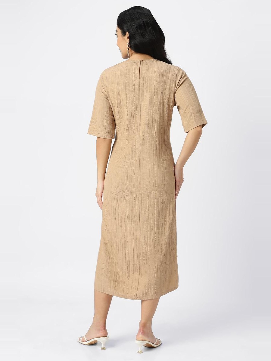 Textured Short Sleeve A-Line Midi Dress