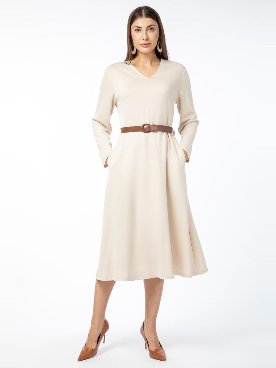 Solid Dress with Belt On Waist