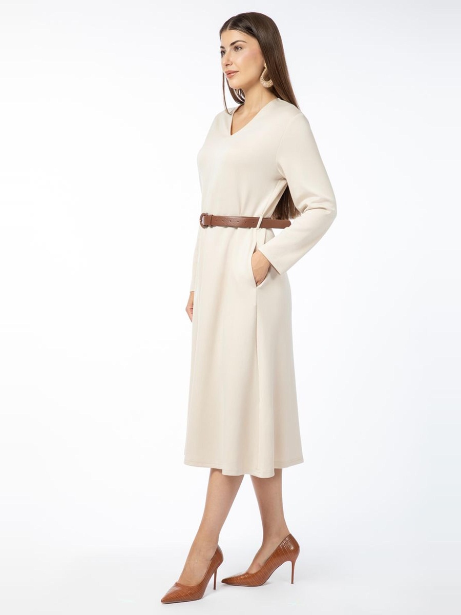 Solid Dress with Belt On Waist