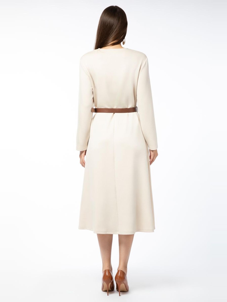 Solid Dress with Belt On Waist