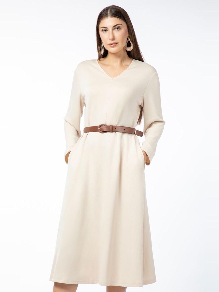 Solid Dress with Belt On Waist