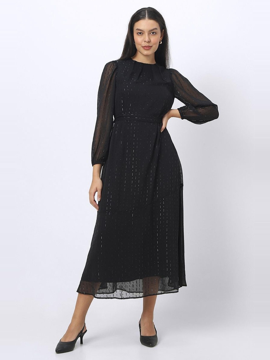 Textured A-Line Midi Dress