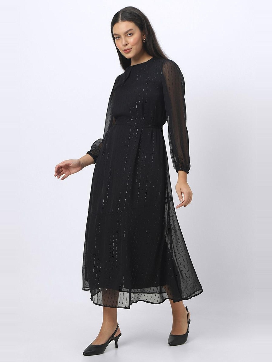 Textured A-Line Midi Dress