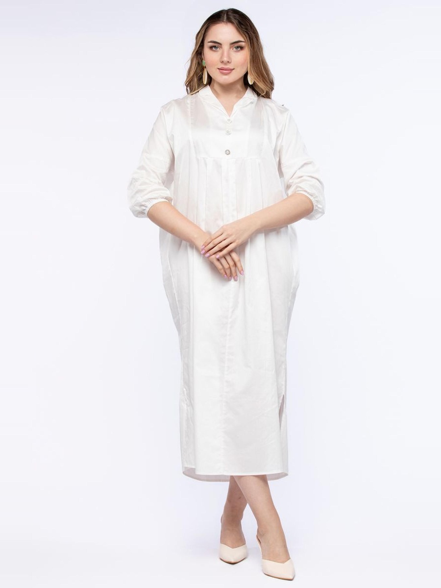 Solid V Neck A-Line Midi Dress