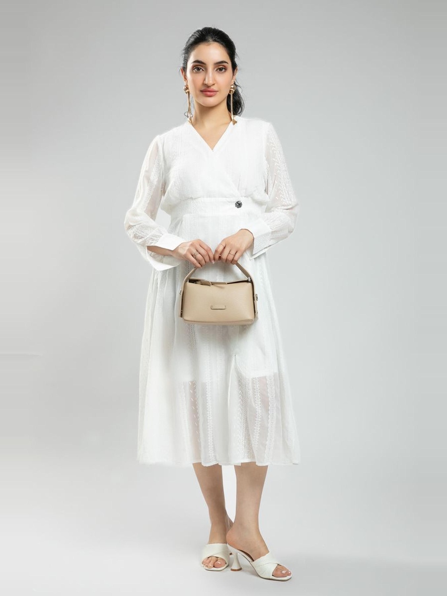 Midi Wrap Dress with Embroidery