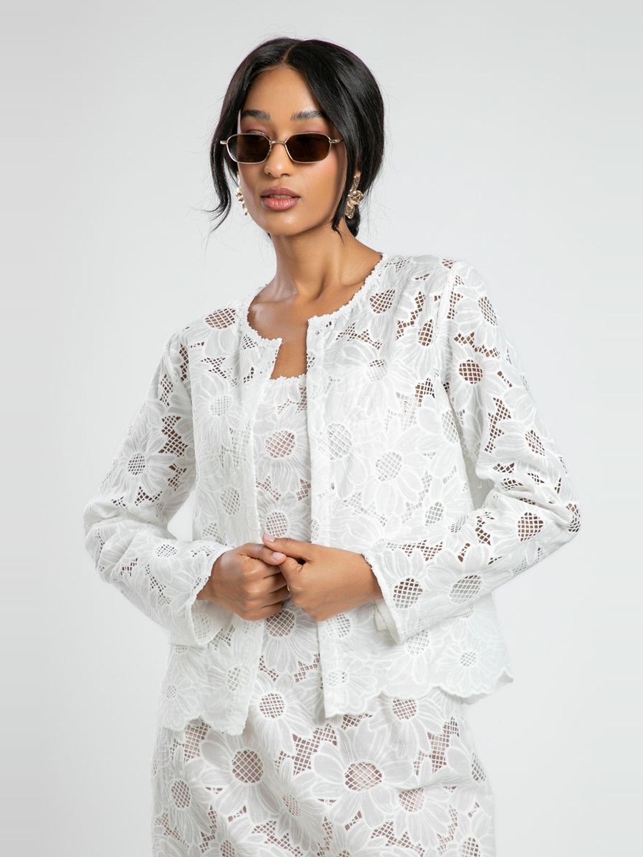 Embroidered Perforated Kimono