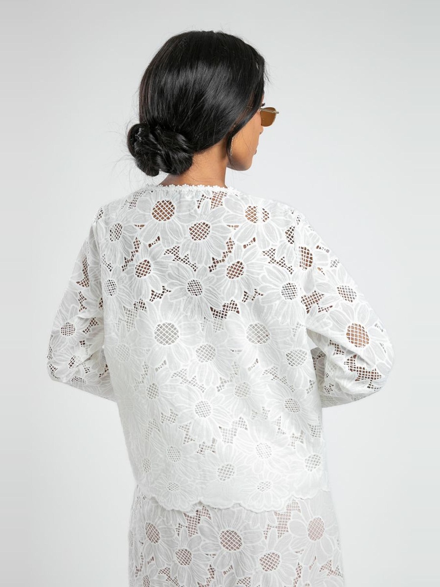 Embroidered Perforated Kimono