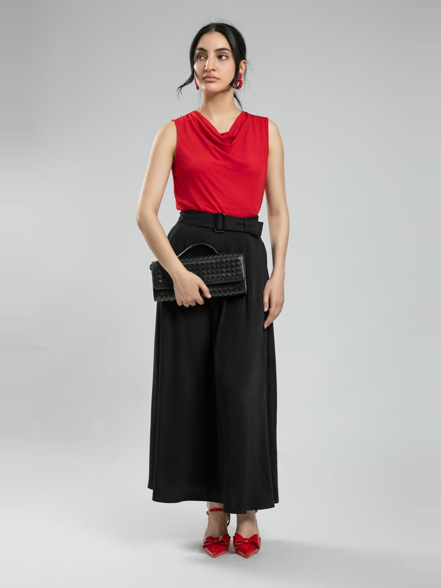 Solid Maxi Skirt with Front Pleats