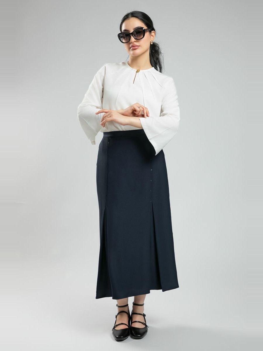Solid Longline Skirt with Front Pleats