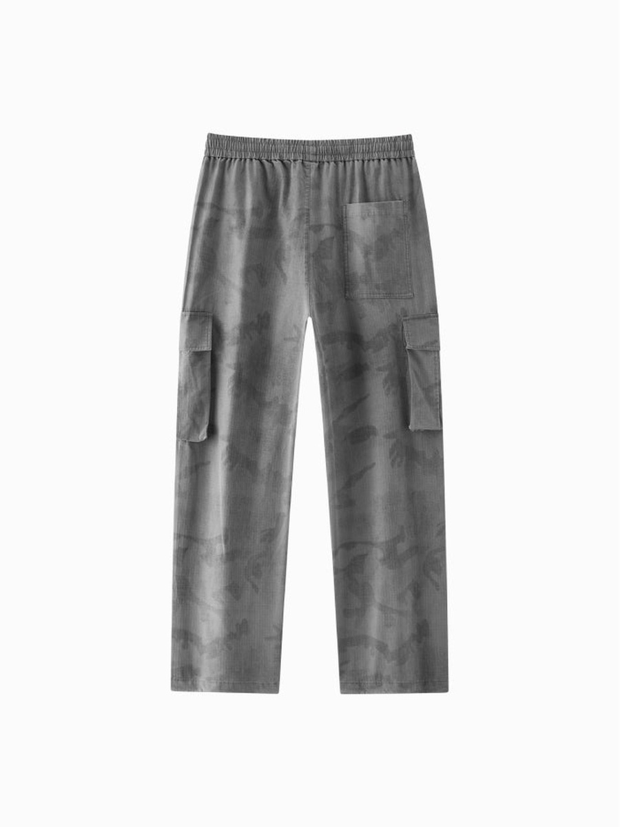 Men Camo Print Cargo Pants with Elastic Waist