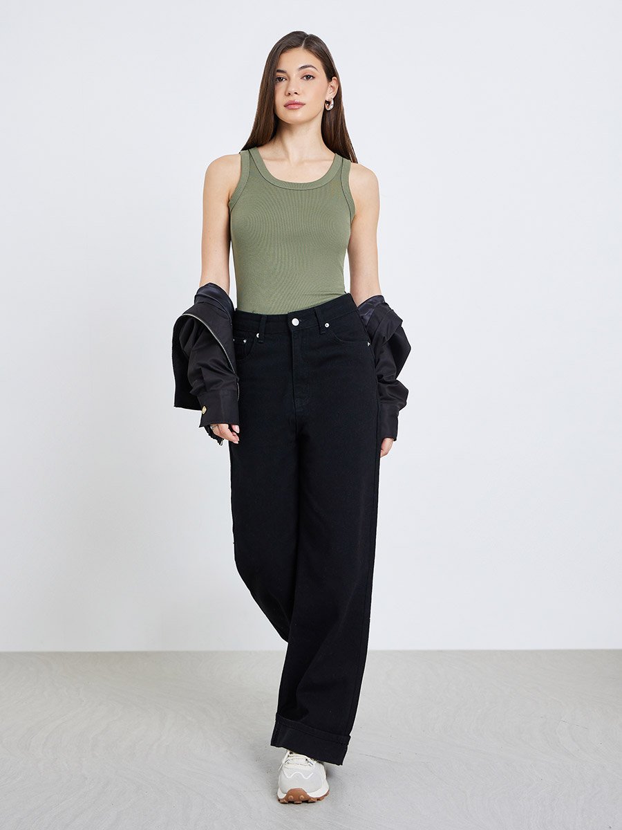 Olive Sleeveless Knit Tank Top