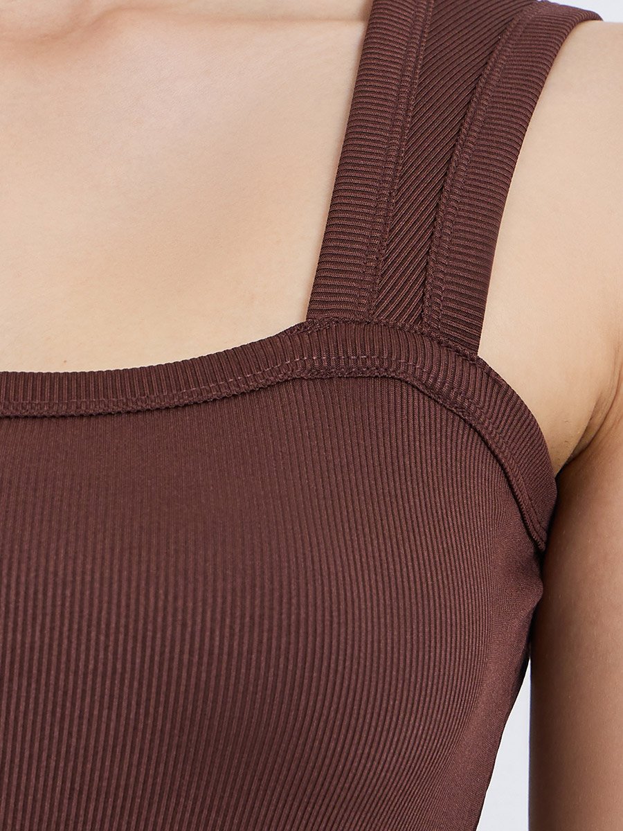 Women Brown Sleeveless Square Neck Bodysuit
