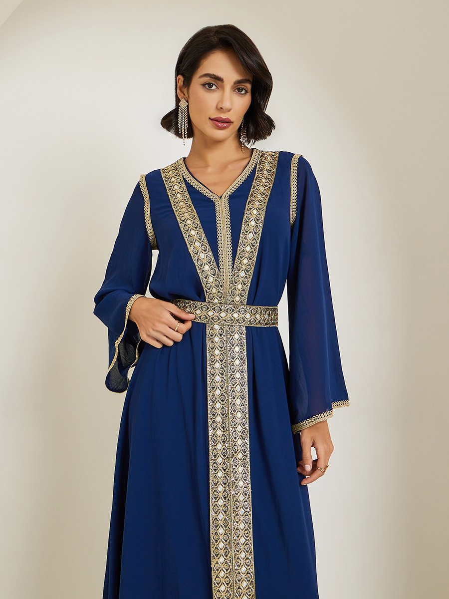 Women Chiffon Jalabiya with Lace Trims