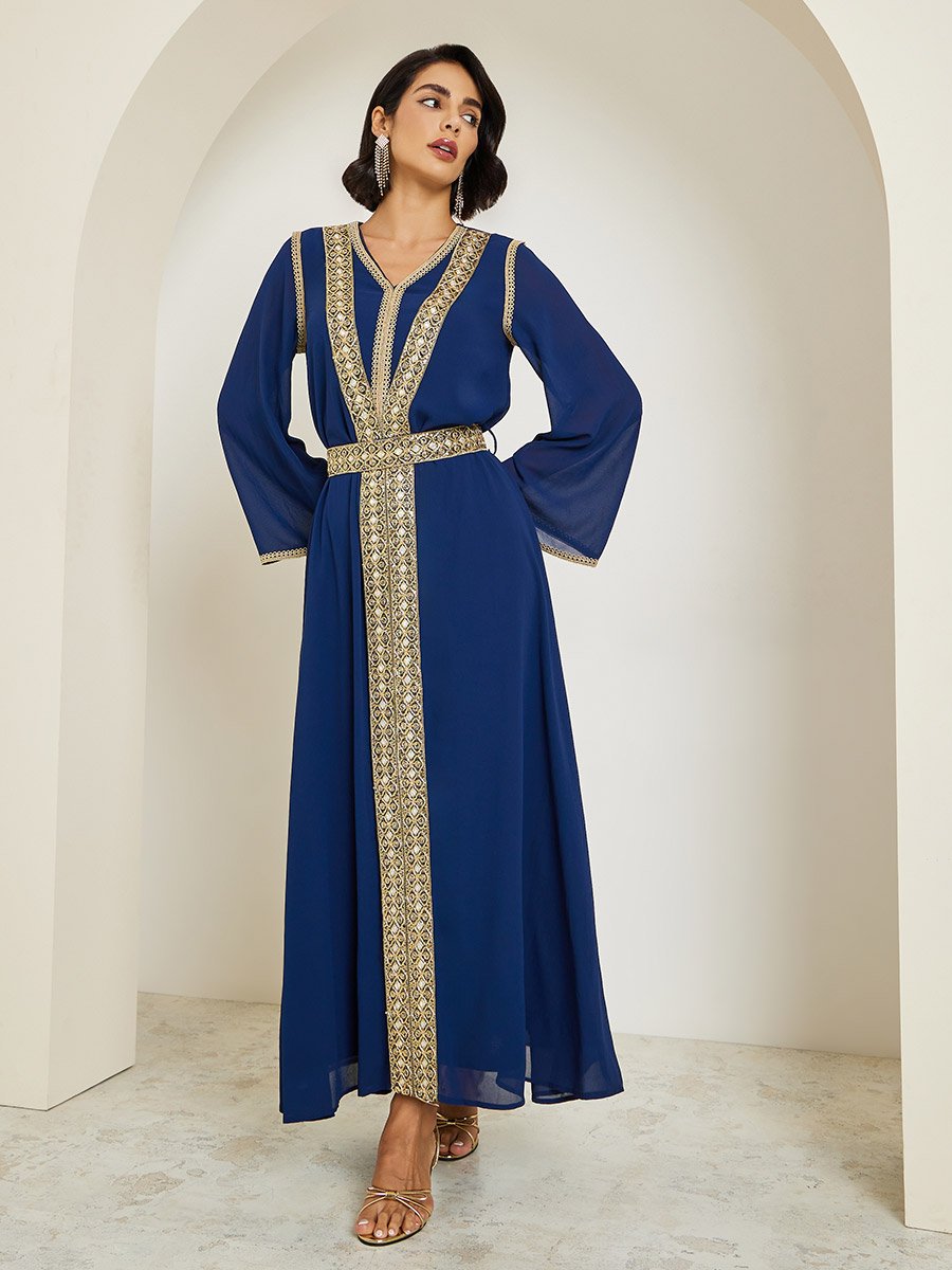 Women Chiffon Jalabiya with Lace Trims