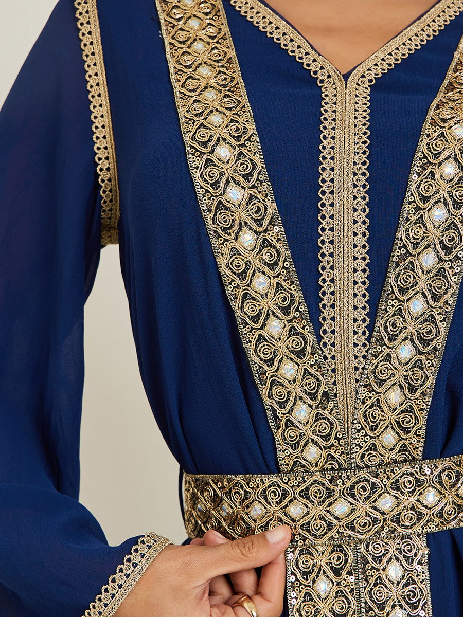 Women Chiffon Jalabiya with Lace Trims