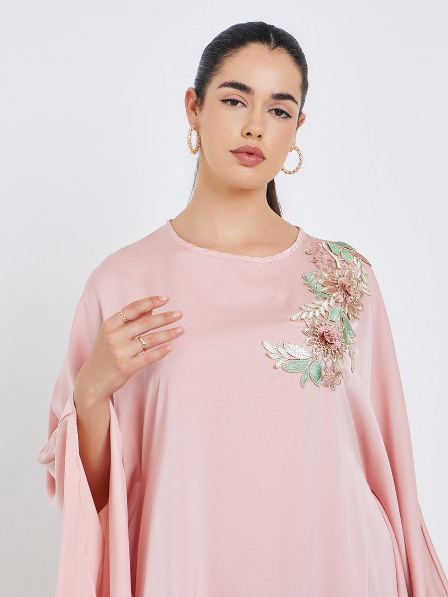 Women Pink Satin Embellished Kaftan