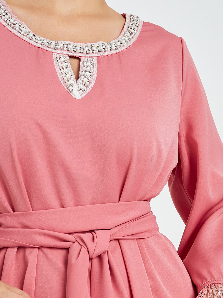 Pink Embellished Tassel Trim A-Line Jalabiya