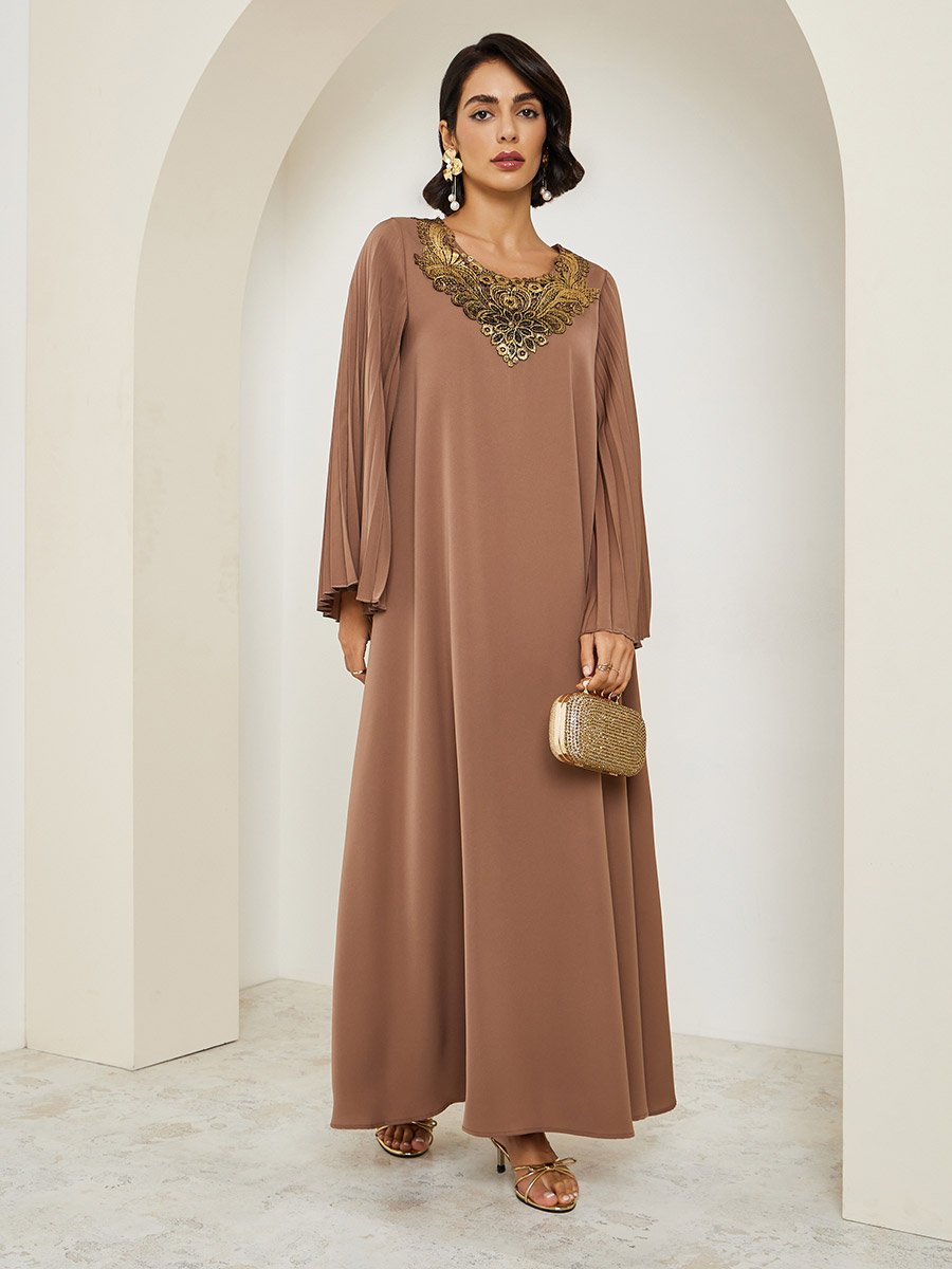 Women Brown Embellished A-Line Jalabiya