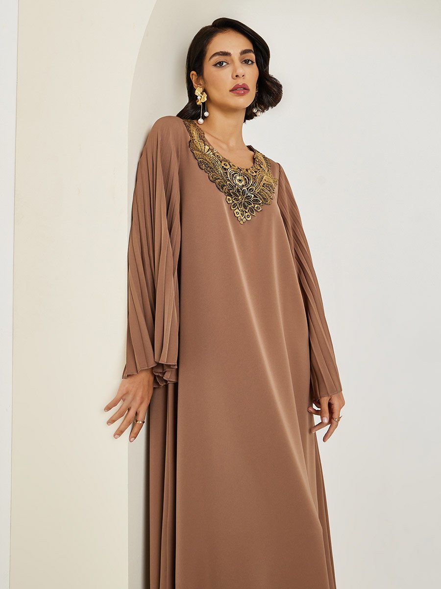 Women Brown Embellished A-Line Jalabiya