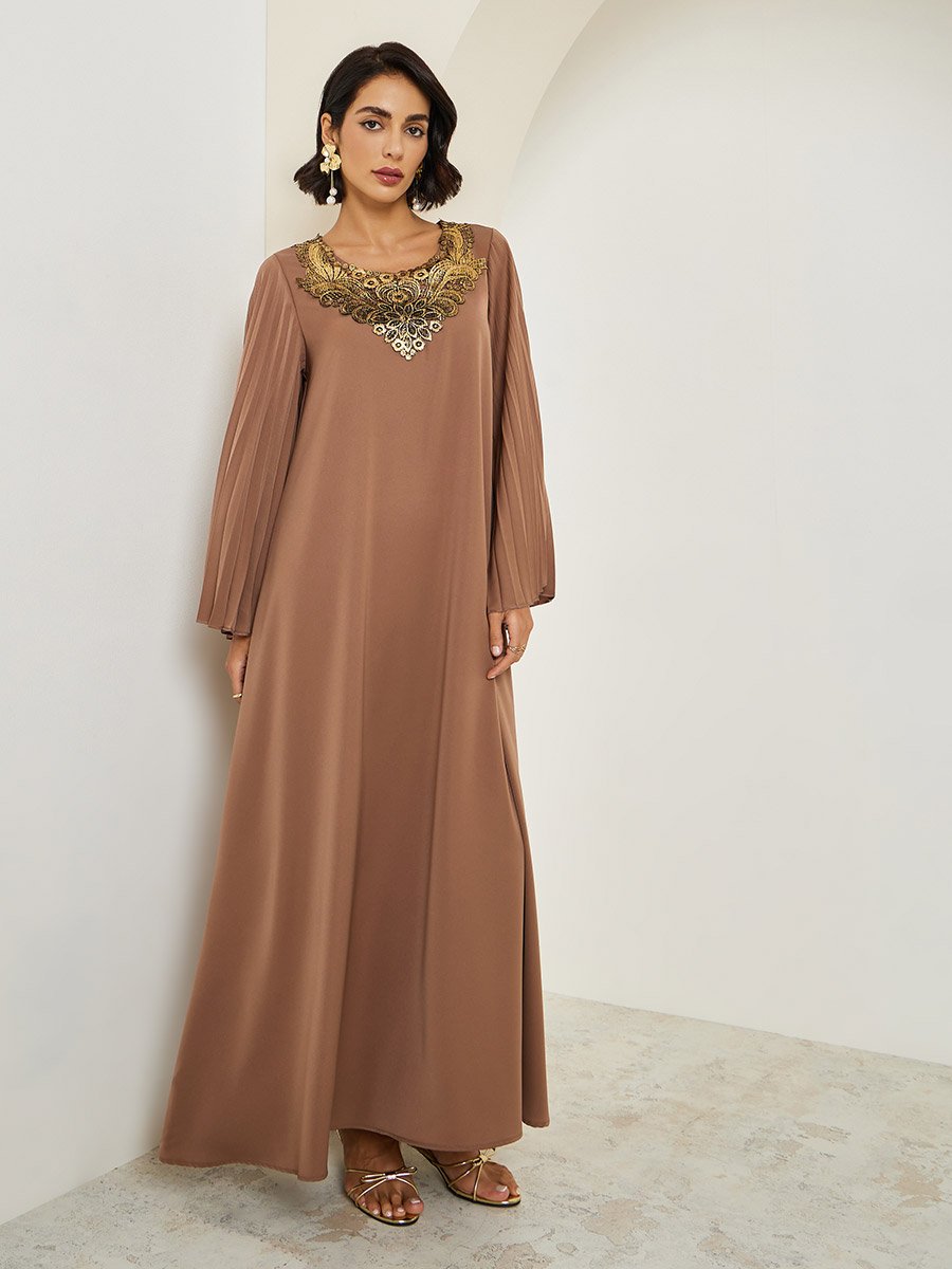 Women Brown Embellished A-Line Jalabiya