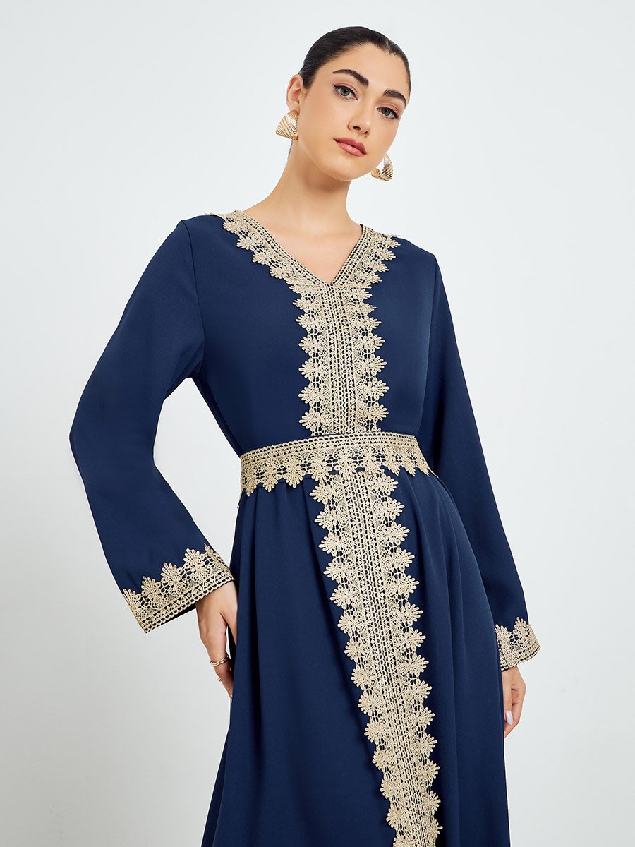 Navy Blue Embroidered A-Line Kaftan