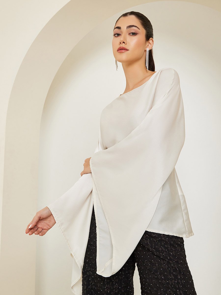 Women Beige Bell Sleeve Blouse