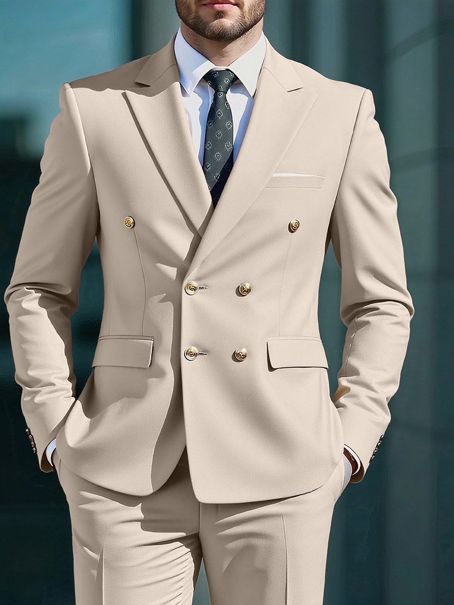 Men Double Breasted Solid Blazer and Suit Pants Set