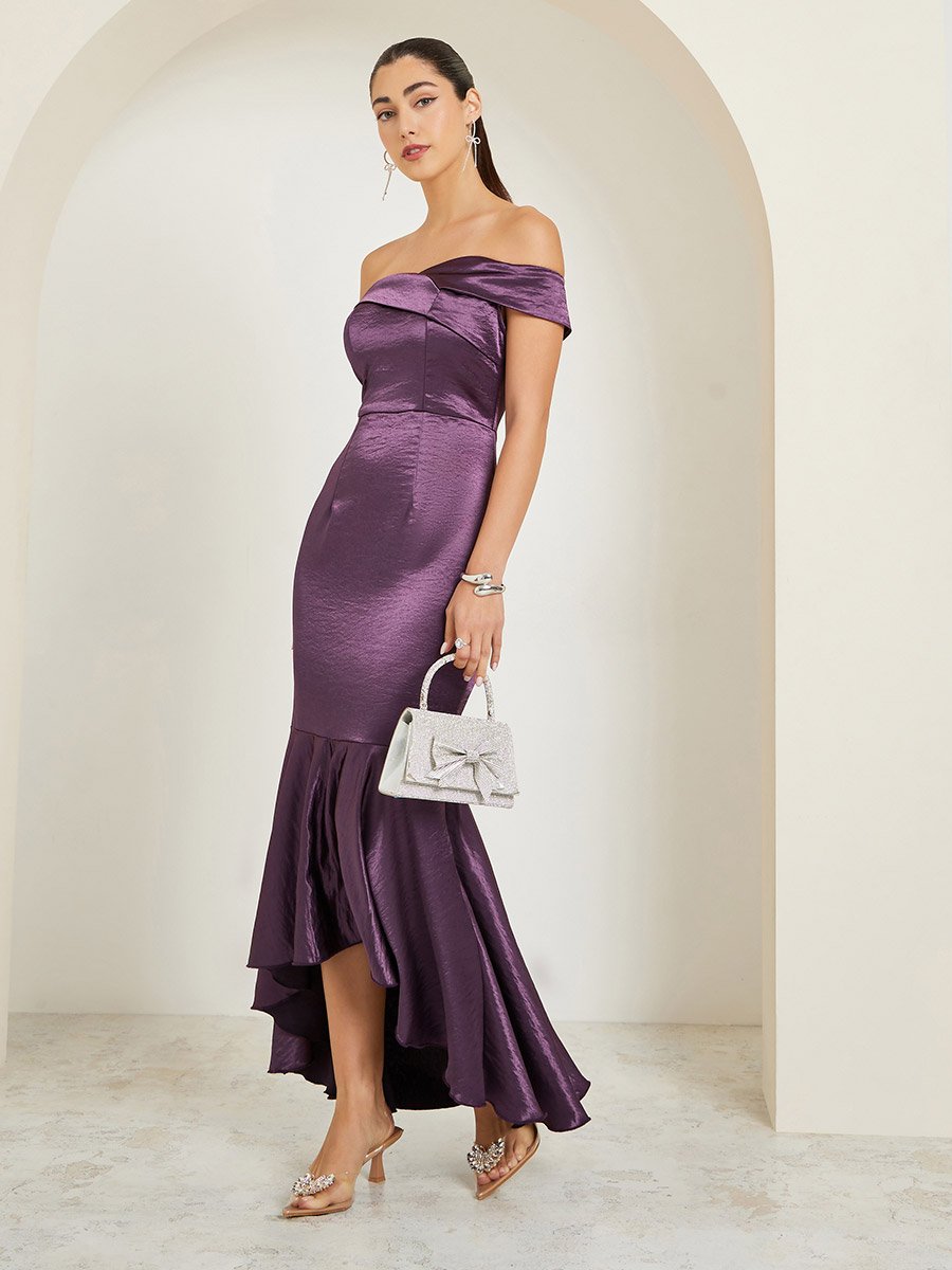 asymmetric evening dress Pearl Strap Noir A-Line Gown – Monique Lhuillier