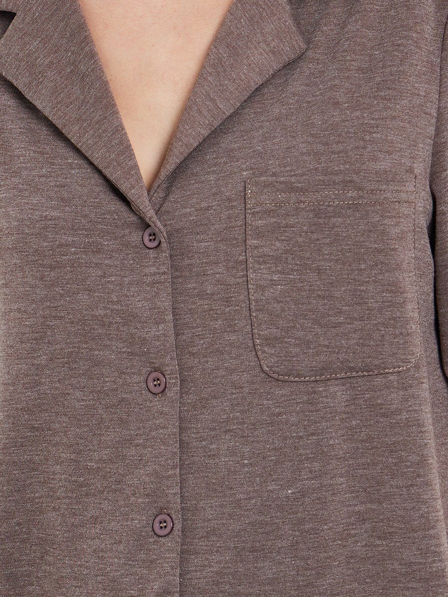 Women Brown Melange Shirt and Pyjama Set