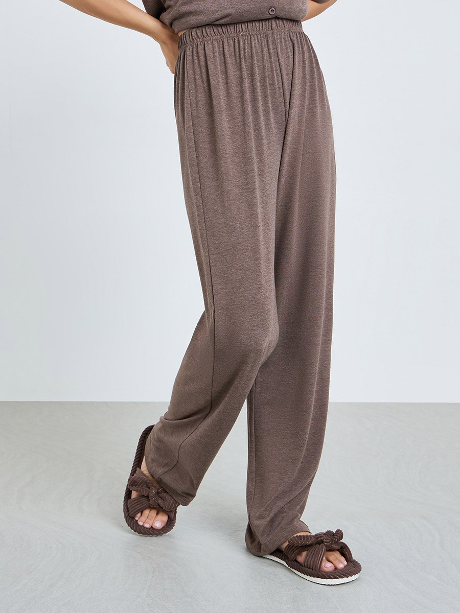 Women Brown Melange Shirt and Pyjama Set