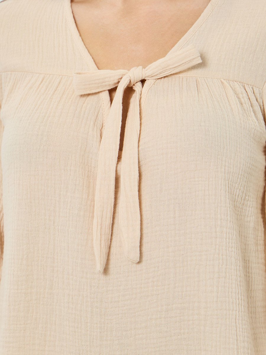 Double Gauze Cotton Tie Front Top and Wide Leg Pyjama Set