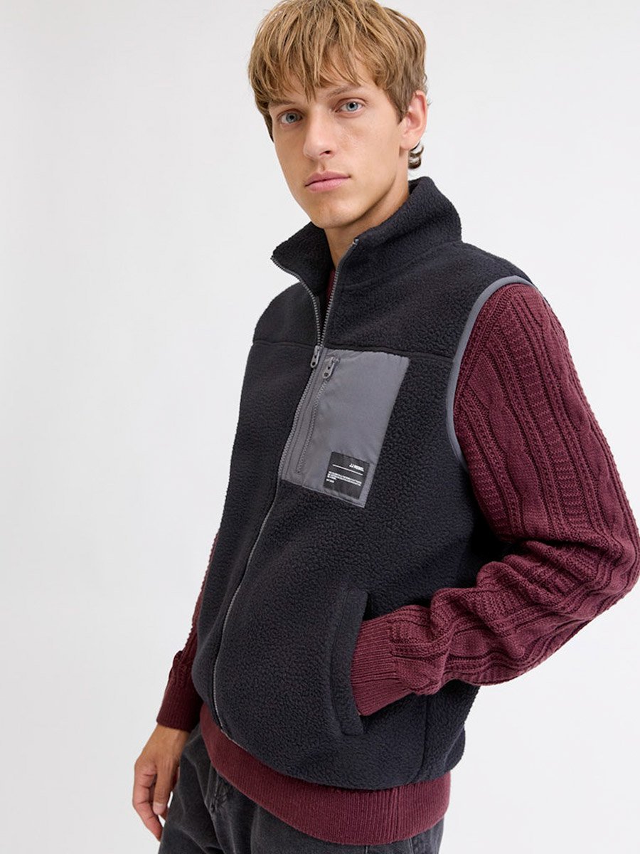 Black Teddy Zip-Up Bodywarmer Vest