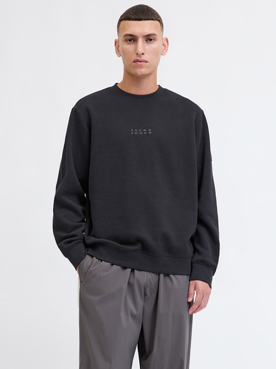 Black Plain Crew Neck Sweatshirt