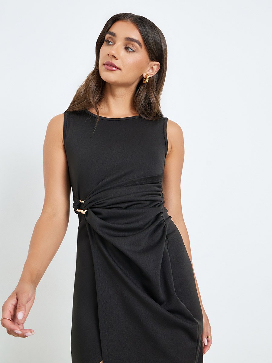 Women Black Sleeveless Bodycon Midi Dress