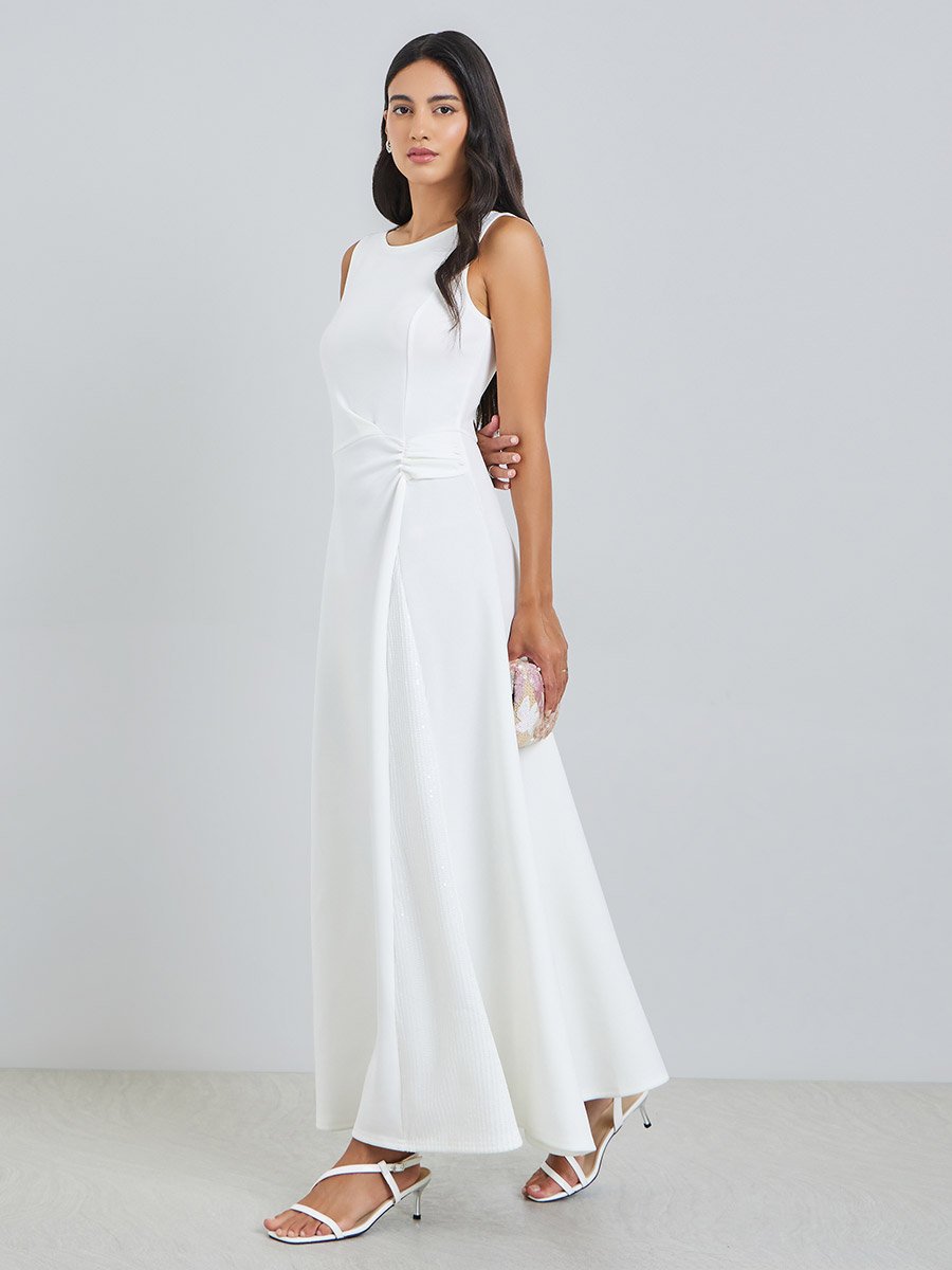 White Sleeveless A-Line Maxi Dress