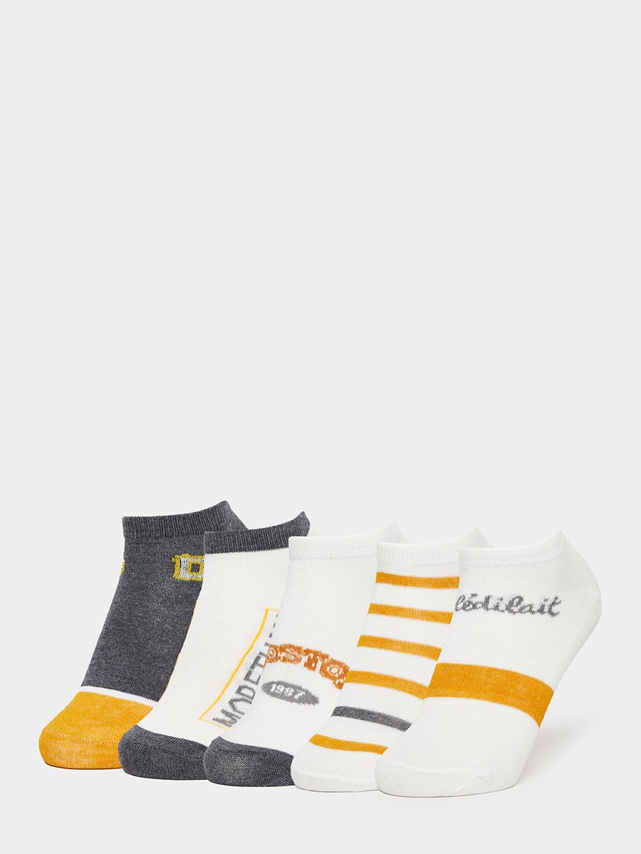 Pack of 5 - Contrast Printed Detail Ankle Socks