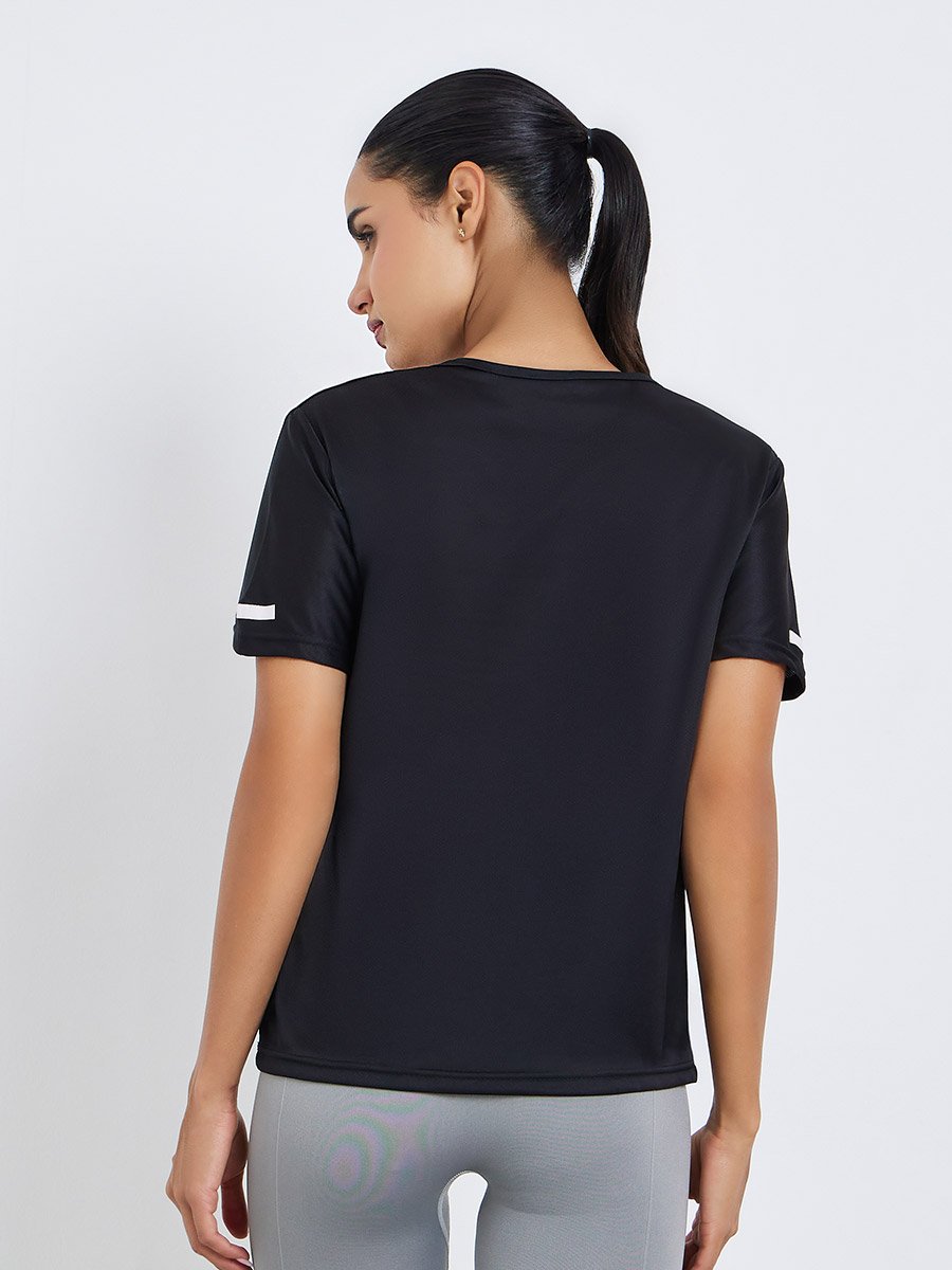 Women Black Reflective Print Top