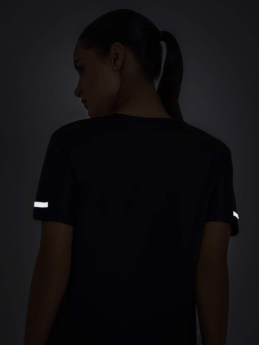 Women Black Reflective Print Top