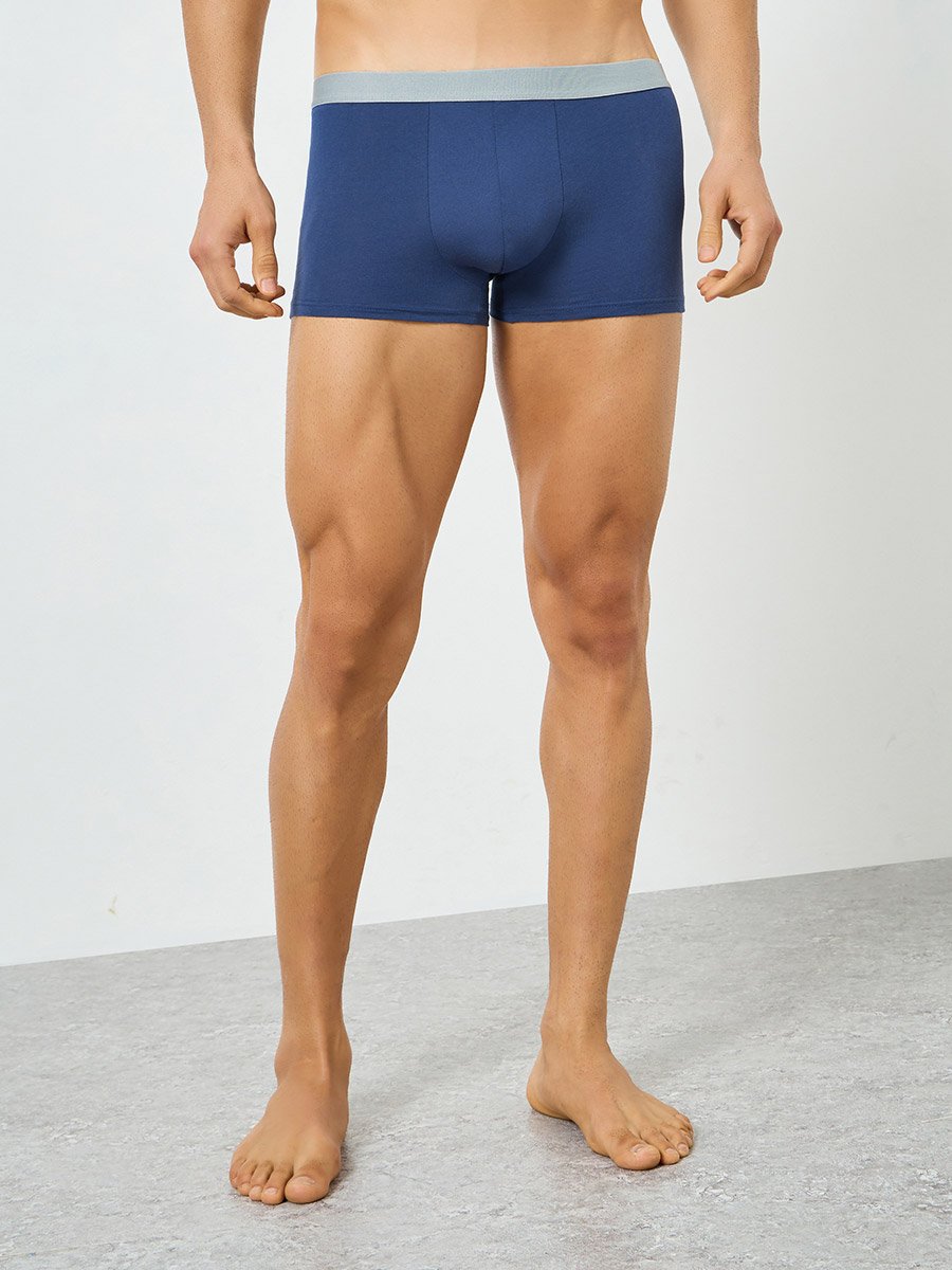 Men Navy Blue Solid Cotton Trunks