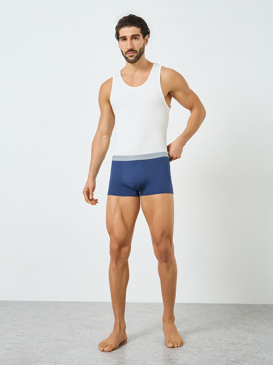 Men Navy Blue Solid Cotton Trunks